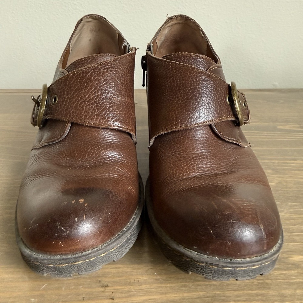 B.o.c Born Concept Womens 8/39 Brown Leather Buckle Ankle Boots Heels‎ Shoes - Picture 3 of 9